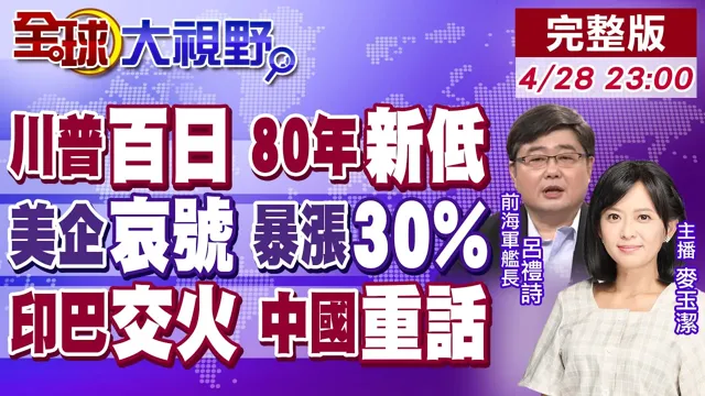 川普百日执政! 民调80年最惨! 关税效应 美电商暴涨30%! 印度巴基斯坦交火 中国喊话有用?|【全球大视野】20250428完整版 @全球大视野Global_Vision 川普百日执政! 民调80年最惨! 关税效应 美电商暴涨30%! 印度巴基斯坦交火 中国喊话有用?|【全球大视野】20250428完整版 @全球大视野Global_Vision